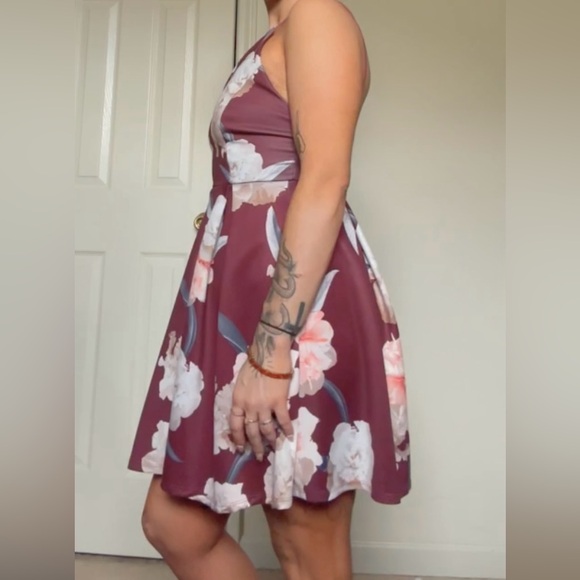 stunning papaya fit & flare burgundy bridesmaid mini dress, very gently used - Picture 2 of 4